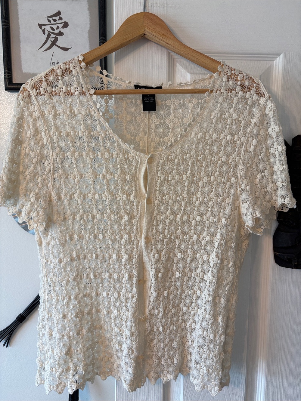 Lauren Michelle Cream Crochet Lace Short Sleeve Top